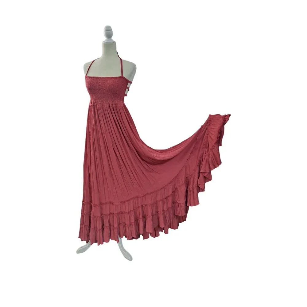 Free People Brick Red Endless Summer Extratropical Maxi Strappy Back Boho XS - Picture 3 of 9